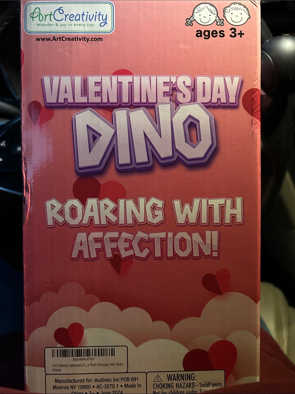 ArtCreativity Valentine's Day Dino Plush - Pink & Purple